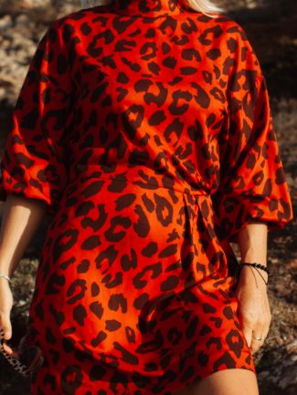 High Neck dress short Leopard